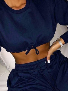 Sports Loose Crop Top With Waist Two-Piece Suit