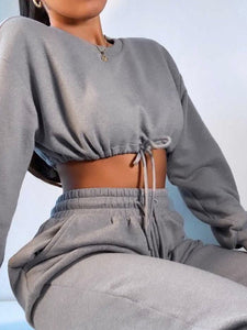 Sports Loose Crop Top With Waist Two-Piece Suit