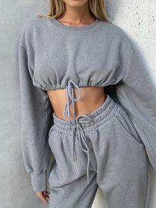 Sports Loose Crop Top With Waist Two-Piece Suit