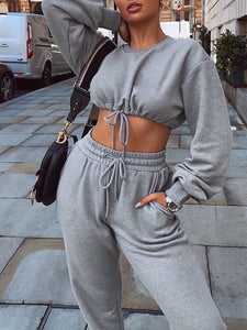 Sports Loose Crop Top With Waist Two-Piece Suit