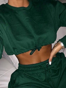 Sports Loose Crop Top With Waist Two-Piece Suit