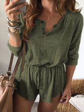 Load image into Gallery viewer, Solid Color Lace-up Long-sleeved Shorts Casual Jumpsuit