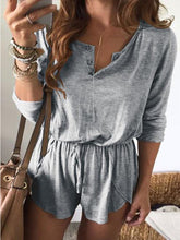 Load image into Gallery viewer, Solid Color Lace-up Long-sleeved Shorts Casual Jumpsuit