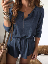 Load image into Gallery viewer, Solid Color Lace-up Long-sleeved Shorts Casual Jumpsuit