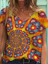 Load image into Gallery viewer, Abstract Printed V-neck Short-sleeved Loose T-shirt Casual Top