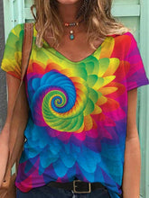 Load image into Gallery viewer, Abstract Vortex Print V-neck Short Sleeve Casual T-shirt Top