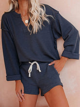 Load image into Gallery viewer, Casual Long Sleeve V-Neck Loose Shorts Two-Piece Suit