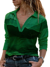 Load image into Gallery viewer, Tie-dye Long-sleeved Top Lapel V-neck Printed T-shirt