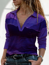 Load image into Gallery viewer, Tie-dye Long-sleeved Top Lapel V-neck Printed T-shirt