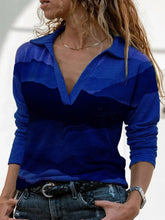 Load image into Gallery viewer, Tie-dye Long-sleeved Top Lapel V-neck Printed T-shirt