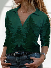 Load image into Gallery viewer, Printed Tie-dye Long-sleeved Lapel Top V-neck Casual Loose T-shirt