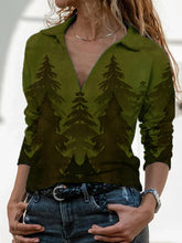Load image into Gallery viewer, Printed Tie-dye Long-sleeved Lapel Top V-neck Casual Loose T-shirt