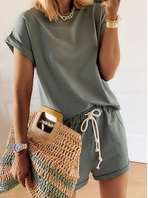 Fashion Casual Short Sleeve Loose Two-piece Suit