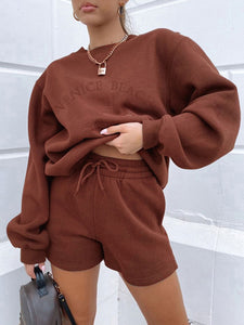 Fashion Loose Casual Long-Sleeved Shorts Two-Piece Suit