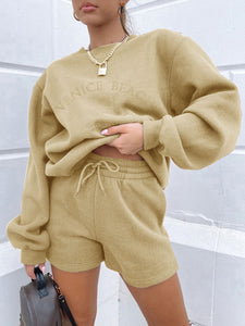 Fashion Loose Casual Long-Sleeved Shorts Two-Piece Suit