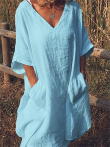 Cotton And Linen Loose Women'S Dress