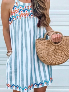 Striped Print Embroidered Women'S Dress