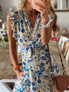 Women Bohemian Floral V-Neck Maxi Dress