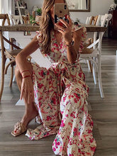 Load image into Gallery viewer, Women Bohemian Floral V-Neck Maxi Dress