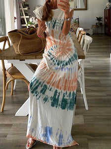 Women Abstract Print Split Maxi Dress