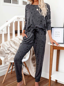 Printed Long Sleeve Round Neck Casual Loose Two-piece Suit