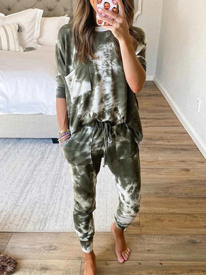 Tie-dye Loose Long-sleeved Printing Casual Two-piece Suit