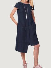 Load image into Gallery viewer, Women&#39;s Short Sleeve Round Neck Casual Loose Linen Midi Dress