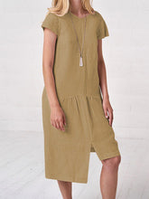 Load image into Gallery viewer, Women&#39;s Short Sleeve Round Neck Casual Loose Linen Midi Dress