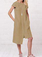 Load image into Gallery viewer, Women&#39;s Short Sleeve Round Neck Casual Loose Linen Midi Dress