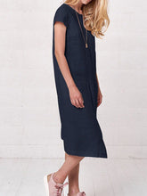 Load image into Gallery viewer, Women&#39;s Short Sleeve Round Neck Casual Loose Linen Midi Dress