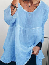 Load image into Gallery viewer, Women's Solid Color Slub Linen Long Sleeve Top Loose Blouses