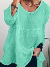 Load image into Gallery viewer, Women's Solid Color Slub Linen Long Sleeve Top Loose Blouses