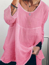 Load image into Gallery viewer, Women's Solid Color Slub Linen Long Sleeve Top Loose Blouses