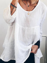 Load image into Gallery viewer, Women's Solid Color Slub Linen Long Sleeve Top Loose Blouses