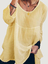 Load image into Gallery viewer, Women's Solid Color Slub Linen Long Sleeve Top Loose Blouses