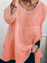 Load image into Gallery viewer, Women's Solid Color Slub Linen Long Sleeve Top Loose Blouses