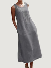 Load image into Gallery viewer, Women&#39;s Cotton Linen Round Neck Vest Casual Loose Solid Color Dress