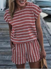 Load image into Gallery viewer, Pure Color Simple Casual Striped Printed Loose Jumpsuit