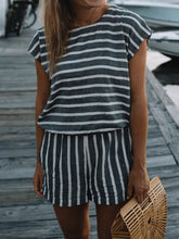 Load image into Gallery viewer, Pure Color Simple Casual Striped Printed Loose Jumpsuit