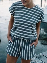 Load image into Gallery viewer, Pure Color Simple Casual Striped Printed Loose Jumpsuit