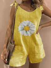 Load image into Gallery viewer, Daisy Print Tie Sleeveless Holiday Pockets Romper Jumpsuit