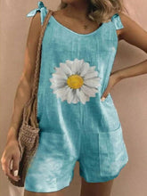 Load image into Gallery viewer, Daisy Print Tie Sleeveless Holiday Pockets Romper Jumpsuit