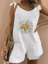 Load image into Gallery viewer, Daisy Print Tie Sleeveless Holiday Pockets Romper Jumpsuit