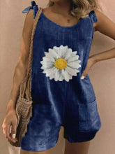 Load image into Gallery viewer, Daisy Print Tie Sleeveless Holiday Pockets Romper Jumpsuit
