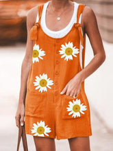 Load image into Gallery viewer, Women's Cotton Linen Daisy Print Overalls Casual Jumpsuit