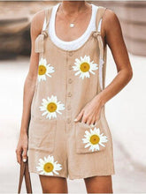 Load image into Gallery viewer, Women's Cotton Linen Daisy Print Overalls Casual Jumpsuit