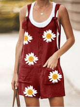 Load image into Gallery viewer, Women's Cotton Linen Daisy Print Overalls Casual Jumpsuit