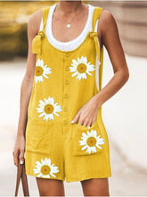 Load image into Gallery viewer, Women's Cotton Linen Daisy Print Overalls Casual Jumpsuit