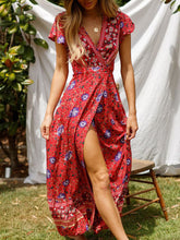 Load image into Gallery viewer, Women Vacation Floral V-Neck Split Maxi Dress