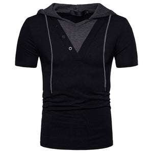 Fake Two-Piece Design Men'S Hooded Short Sleeve T-Shirt